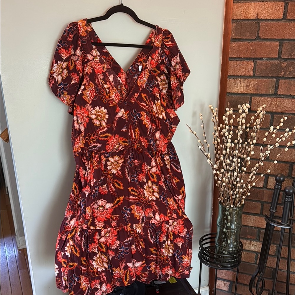 Old Navy Burgundy Floral Midi Dress